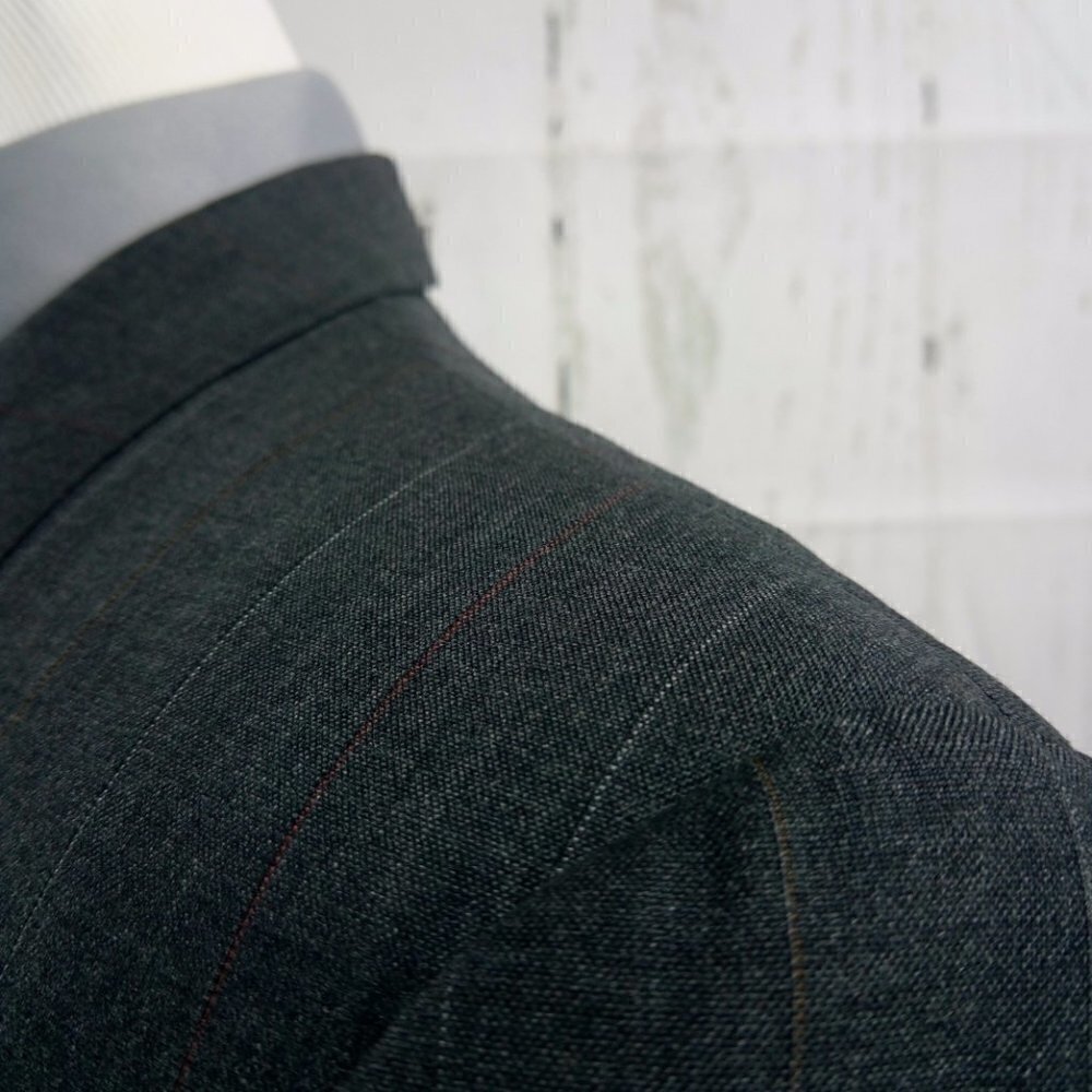 Evan Picone 41R 2 Button Double Breasted Dk Gray Striped Suit Blazer Sport Coat - Picture 3 of 8